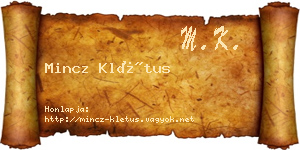 Mincz Klétus névjegykártya